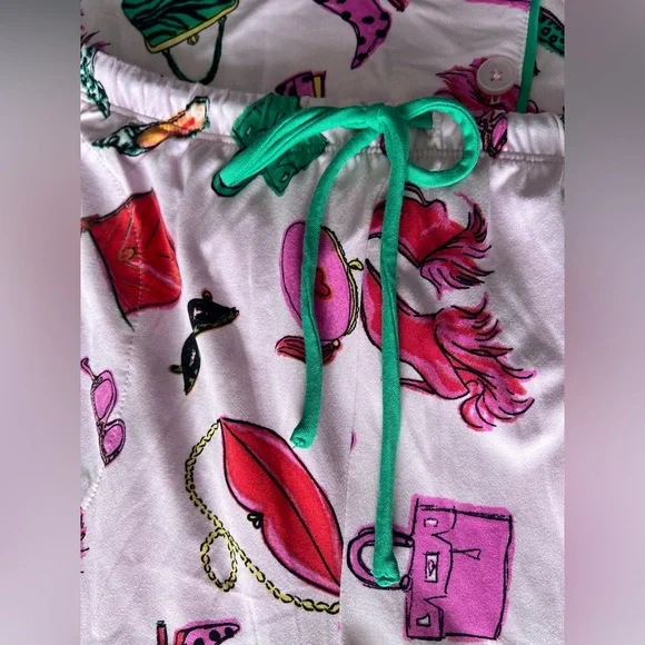 Room Service “Drink Champagne” Women's Pink Printed Pajama Set Size L - Picture 5 of 9
